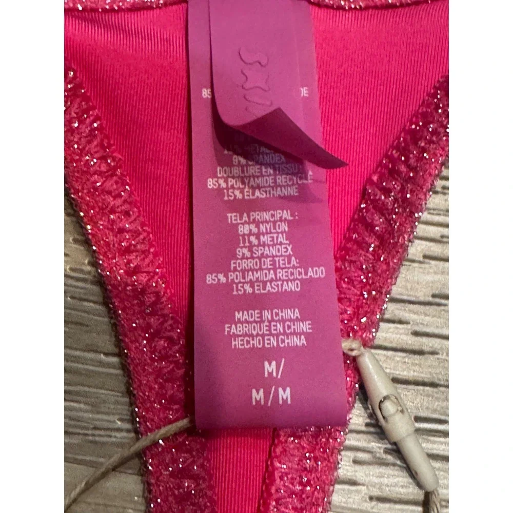 SKIMS Glitter Swim String Thong Magenta Pink Metallic Bikini Bottom Med NWT